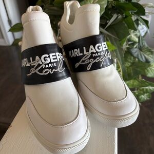 Karl Lagerfeld White Sneakers with Black Logo Strap
